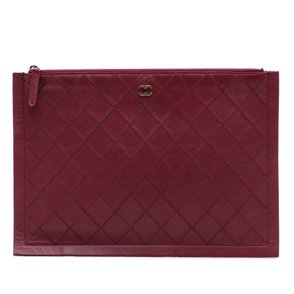 Chanel CC Stitched Lambskin Clutch