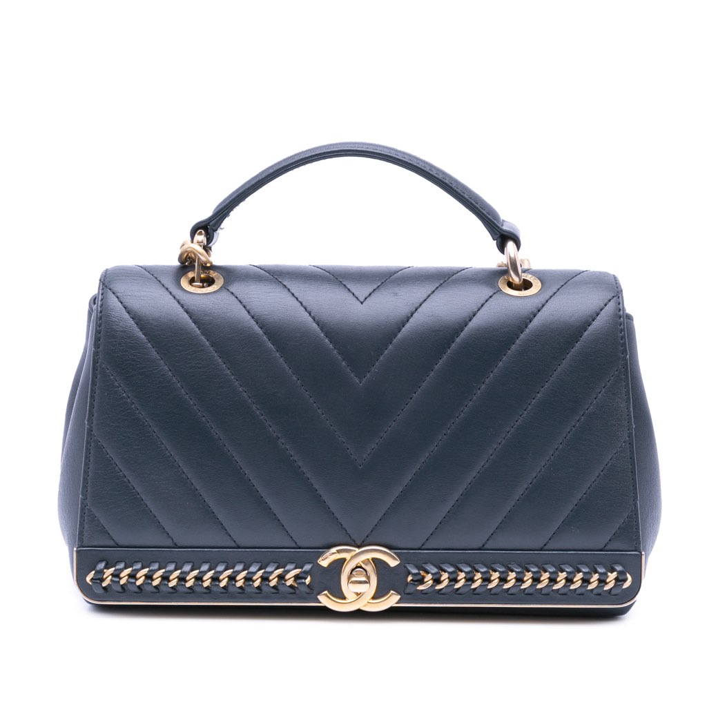 Chanel Chevron Sheepskin Stitched Chain Top Handle Flap