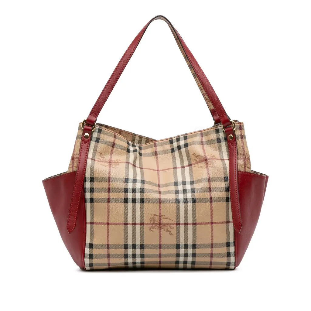 Burberry Small Haymarket Check Coated Canvas Canterbury Tote Brown Canvas Good - Front View
