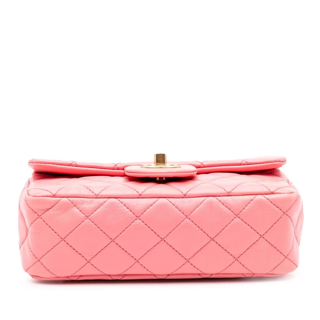 Chanel Mini Rectangular Classic Lambskin Pearl Crush Single Flap Pink Leather Good - Inside View