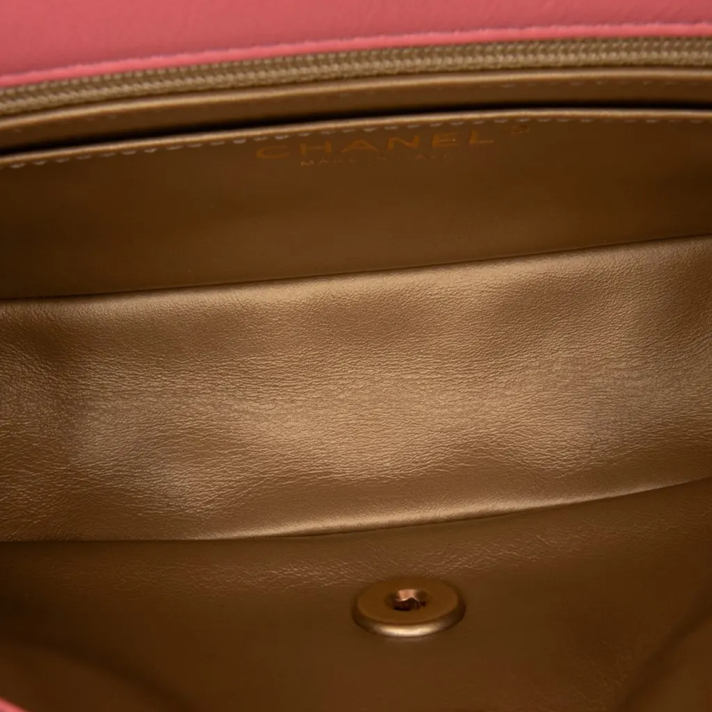 Chanel Mini Rectangular Classic Lambskin Pearl Crush Single Flap Pink Leather Good - Model View