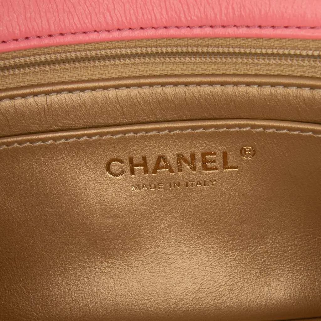 Chanel Mini Rectangular Classic Lambskin Pearl Crush Single Flap Pink Leather Good - Box View