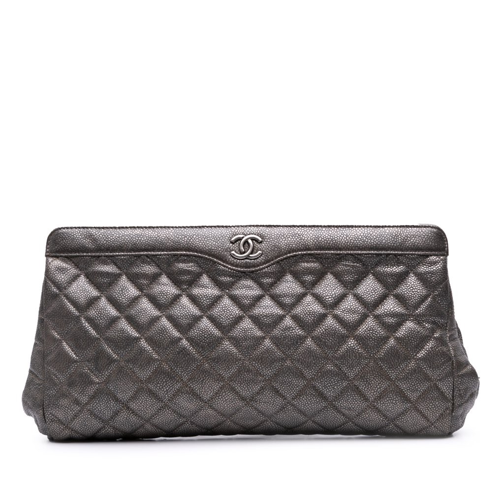 Chanel CC Quilted Metallic Caviar Clutch