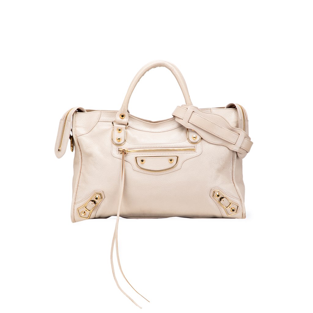 Balenciaga Chevre Motocross Classic Metallic Edge City Satchel