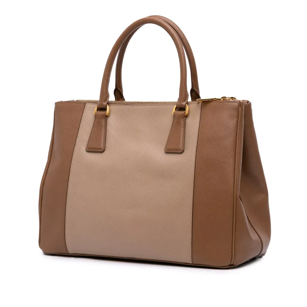 Prada Medium Bicolor Saffiano Lux Galleria Double Zip Satchel Brown Leather Fair - Back View