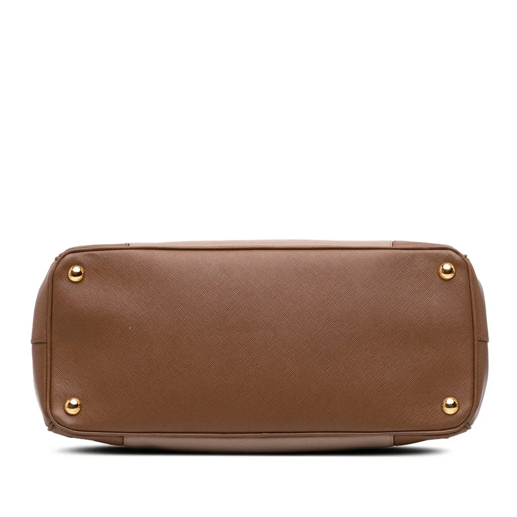 Prada Medium Bicolor Saffiano Lux Galleria Double Zip Satchel Brown Leather Fair - Inside View