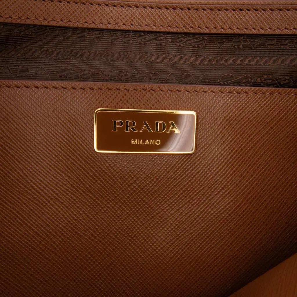 Prada Medium Bicolor Saffiano Lux Galleria Double Zip Satchel Brown Leather Fair - Box View