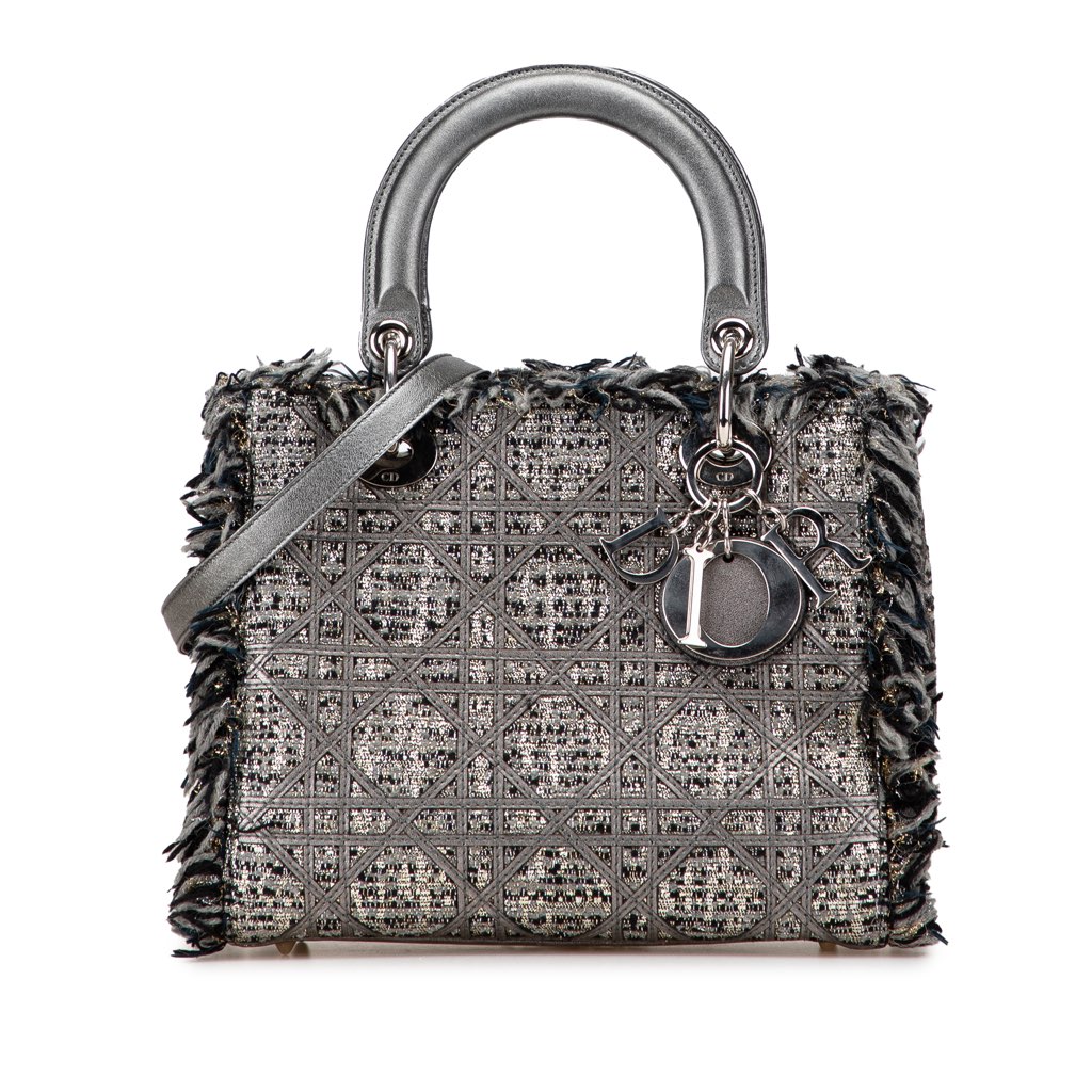 Dior Medium Tweed Cannage Fringe Lady Dior