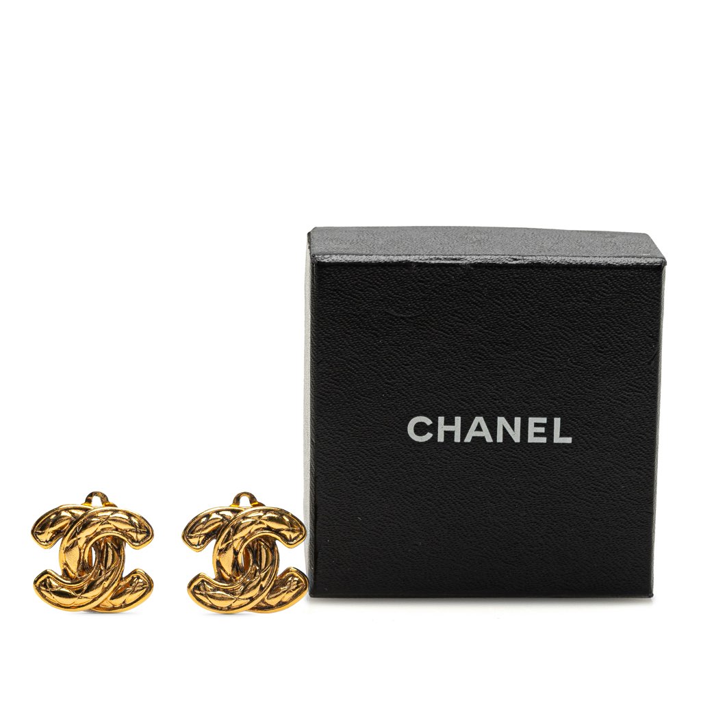 Chanel Gold Plated CC Quilted Clip on Earrings - 4