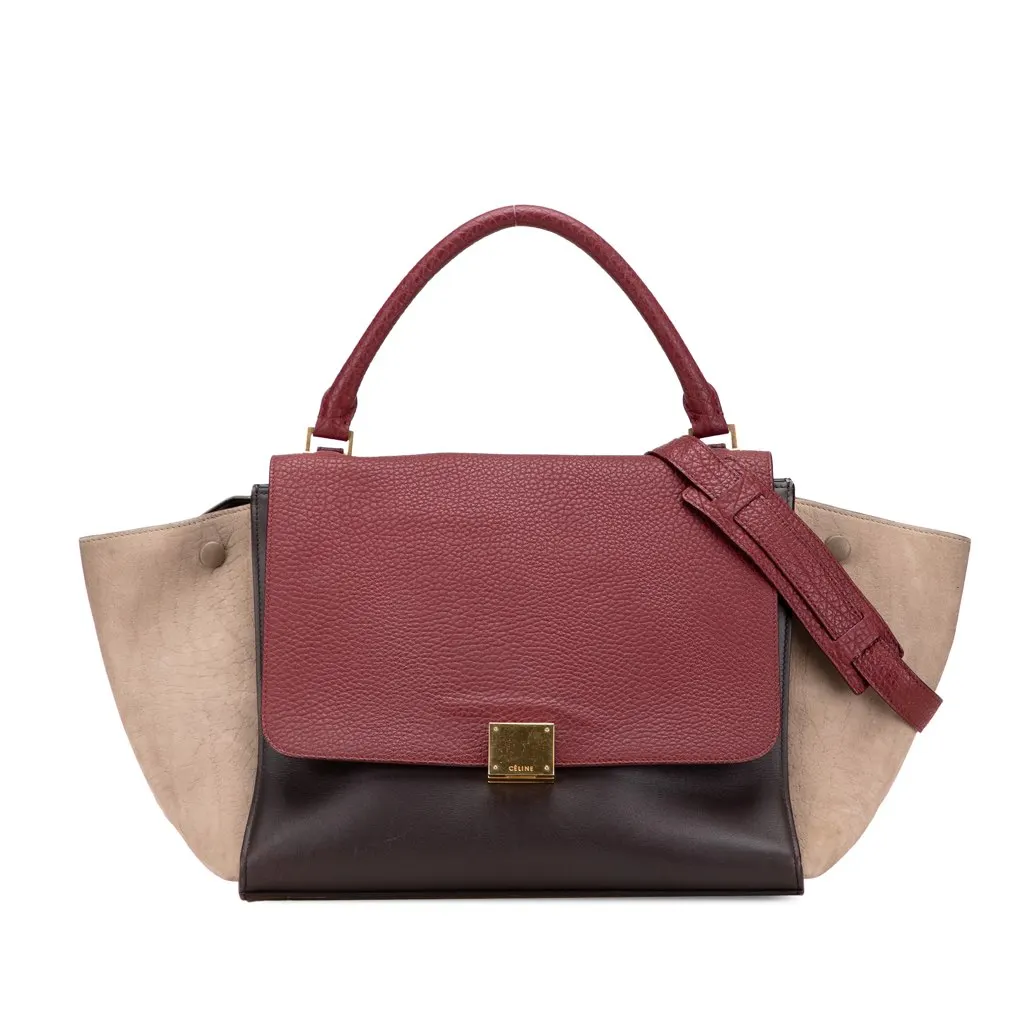 Celine Medium Tricolor Leather Trapeze Satchel Brown Leather Good - Front View