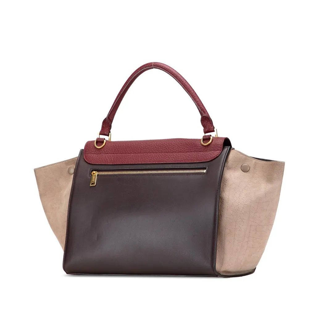 Celine Medium Tricolor Leather Trapeze Satchel Brown Leather Good - Back View