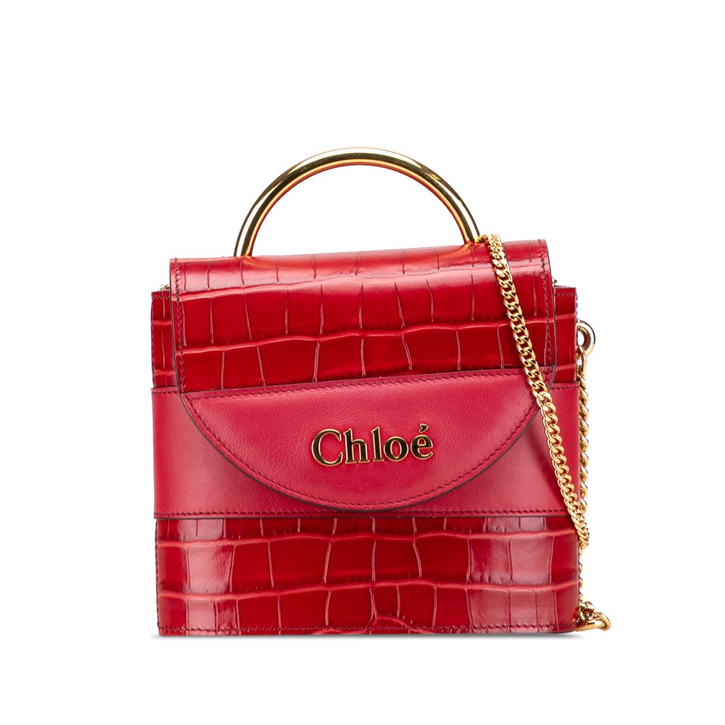 Chloé Croc Embossed Leather Aby Lock Satchel