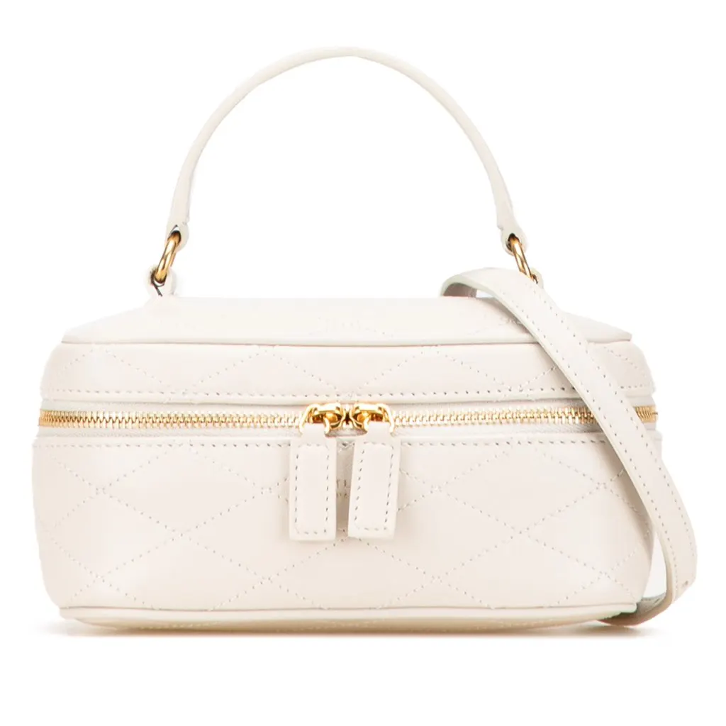 Saint Laurent Quilted Lambskin East West Vanity Case White Leather Very good - Front View