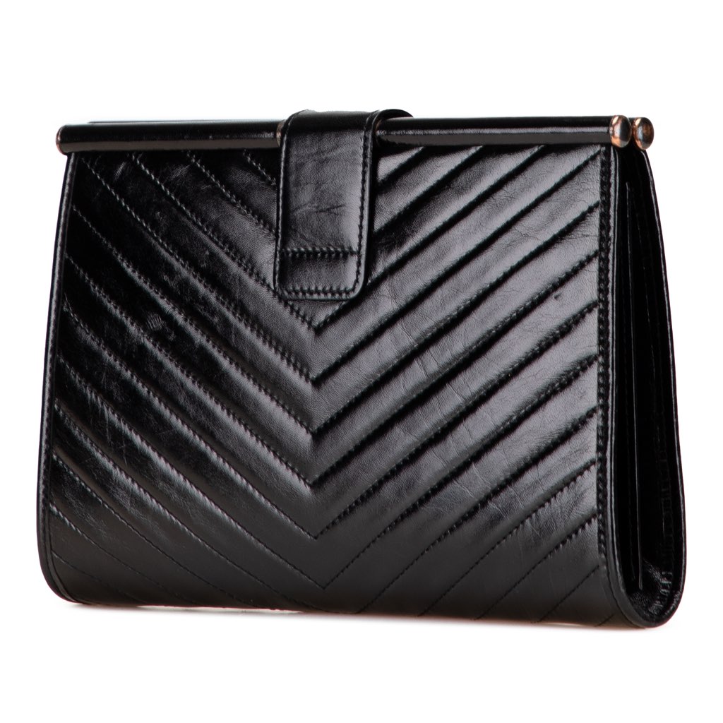 Yves Saint Laurent Leather Chevron Monogram Clutch - 2