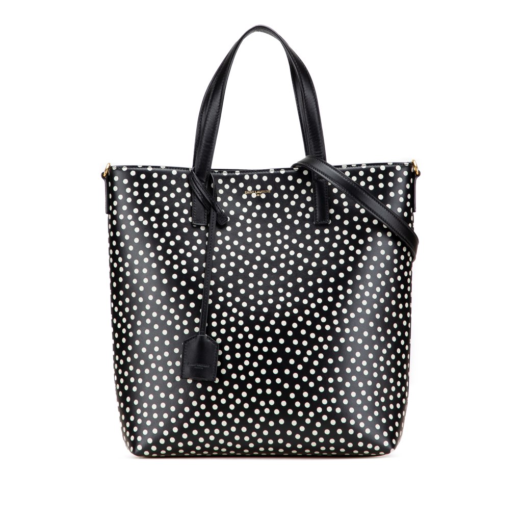 Saint Laurent Toy Calfskin Polka Dot North South Shopping Tote