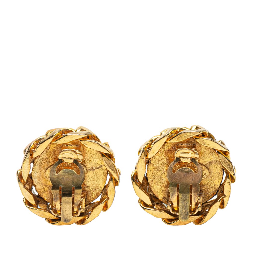 Chanel Gold Plated CC Crystal Clip On Earrings - Back view