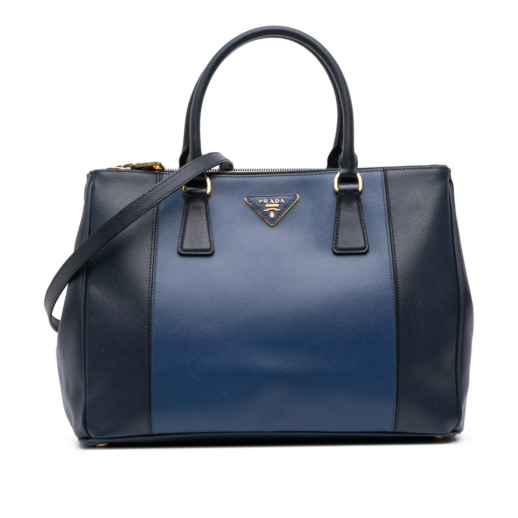 Prada Medium Bicolor Saffiano Lux Galleria Double Zip Satchel