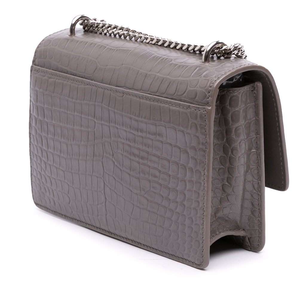 Saint Laurent Croc Embossed Leather Monogram Sunset Chain Wallet - Back view