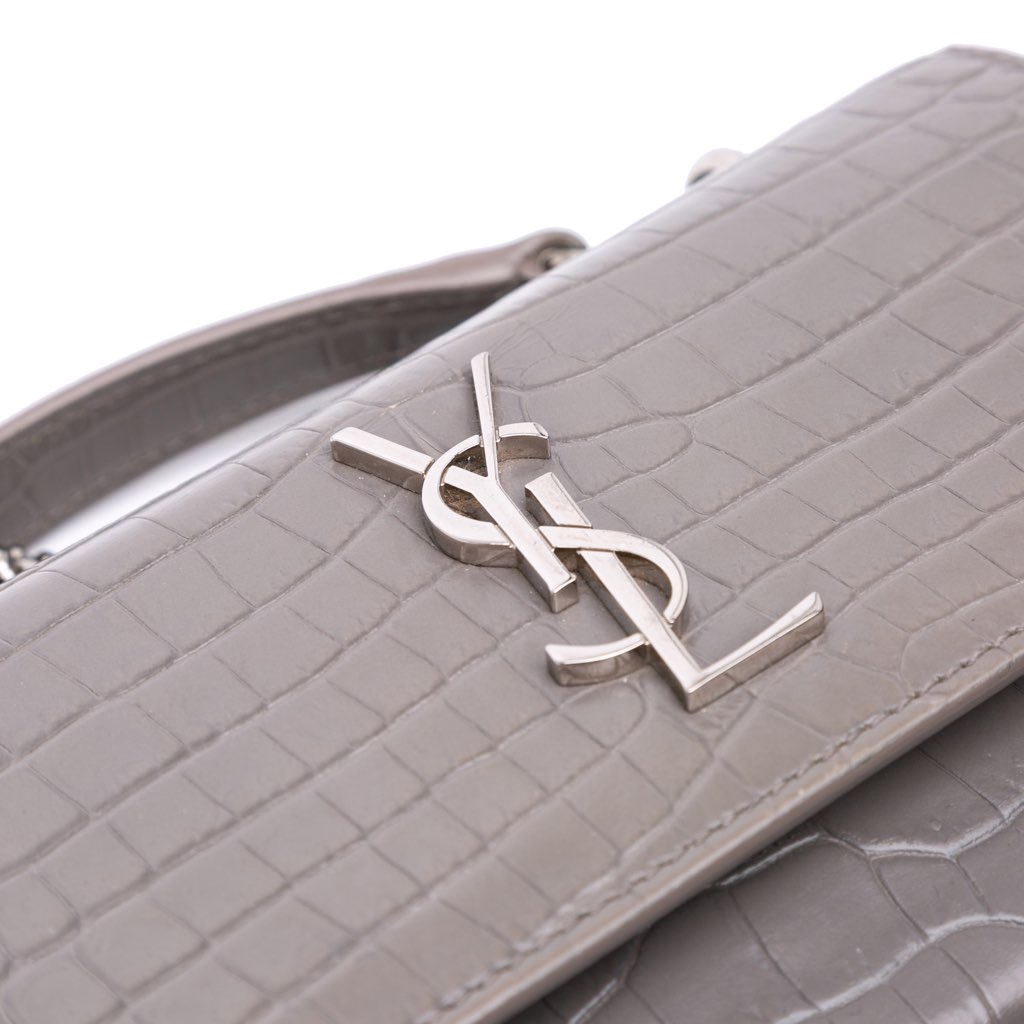 Saint Laurent Croc Embossed Leather Monogram Sunset Chain Wallet - Detail 2