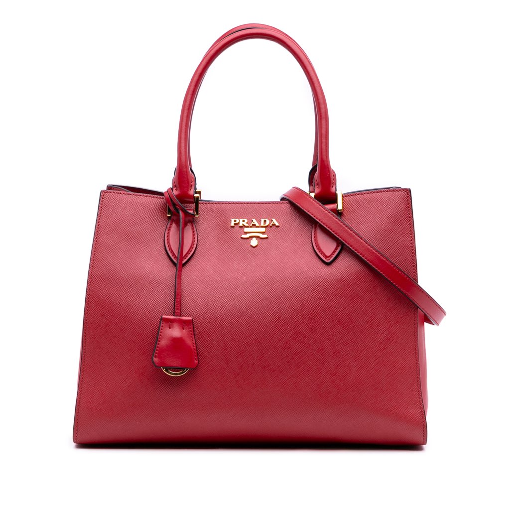 Prada Soft Calf Trimmed Saffiano Lux Satchel