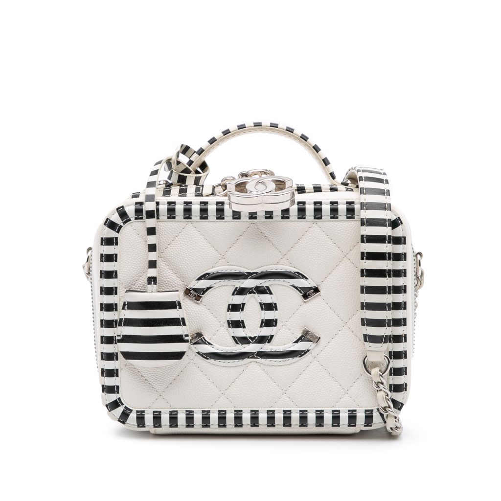 Chanel Small Caviar Striped CC Filigree Vanity Case
