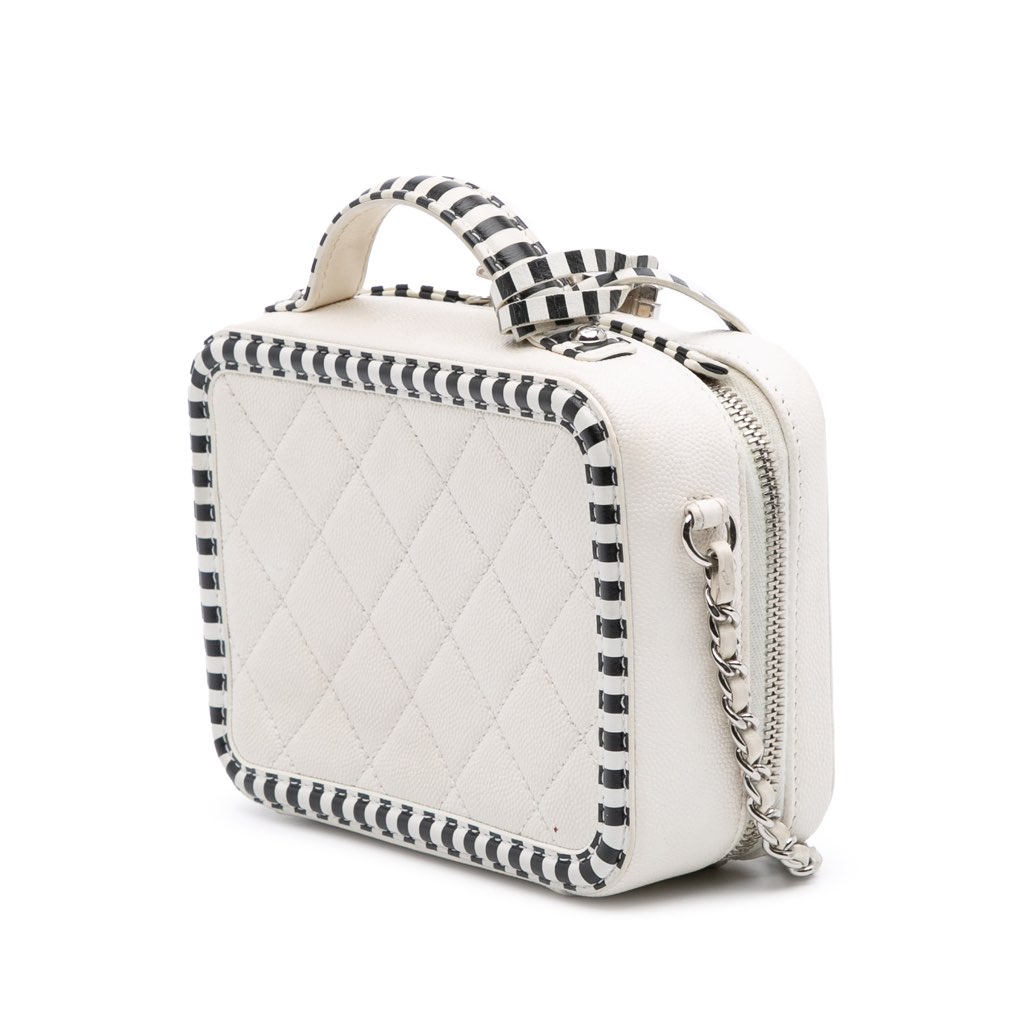 Chanel Small Caviar Striped CC Filigree Vanity Case - Back view