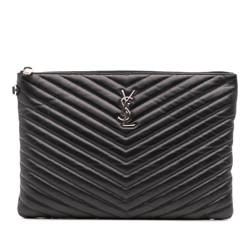 Saint Laurent Calfskin Matelasse Monogram Document Holder