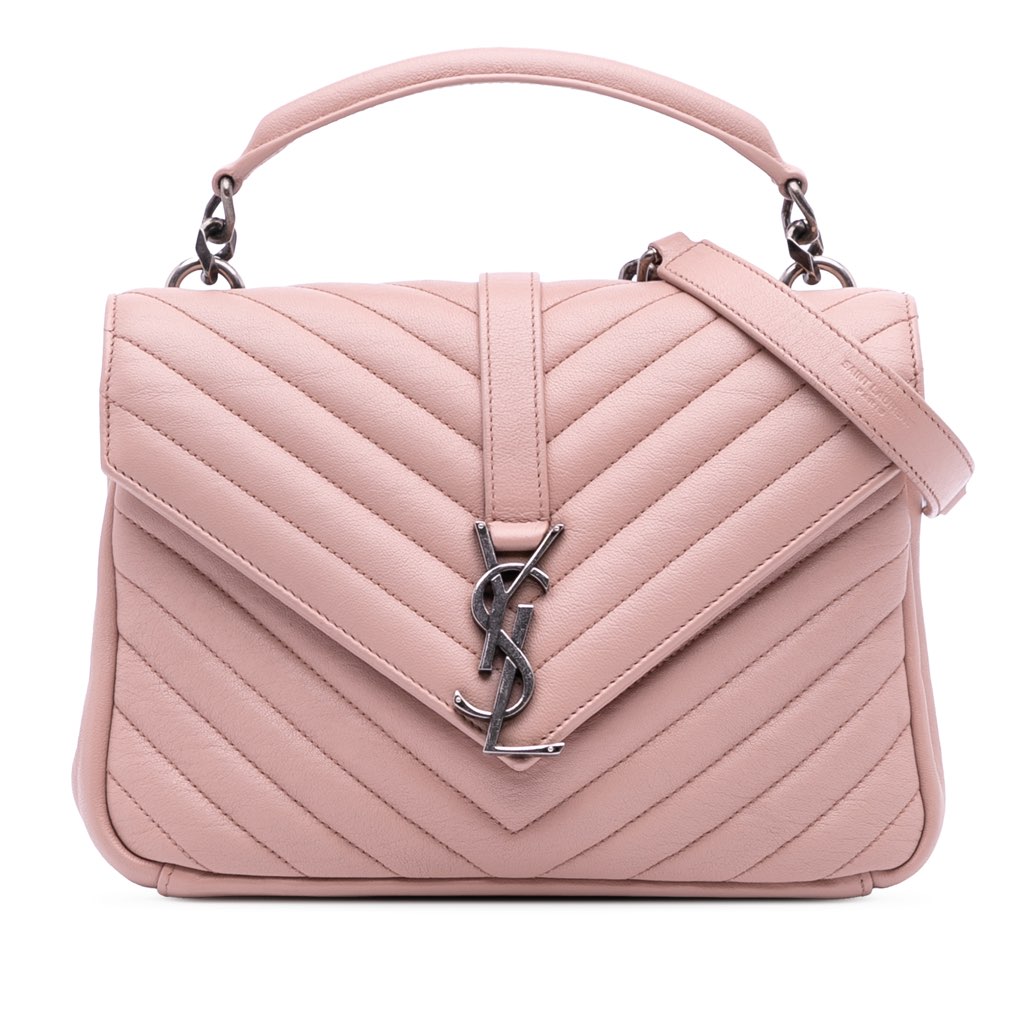 Saint Laurent Medium Quilted Chevron Sheepskin College Satchel