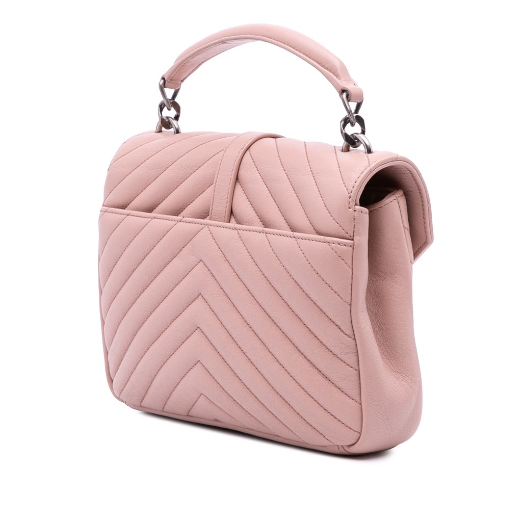 Saint Laurent Medium Quilted Chevron Sheepskin College Satchel - Back view
