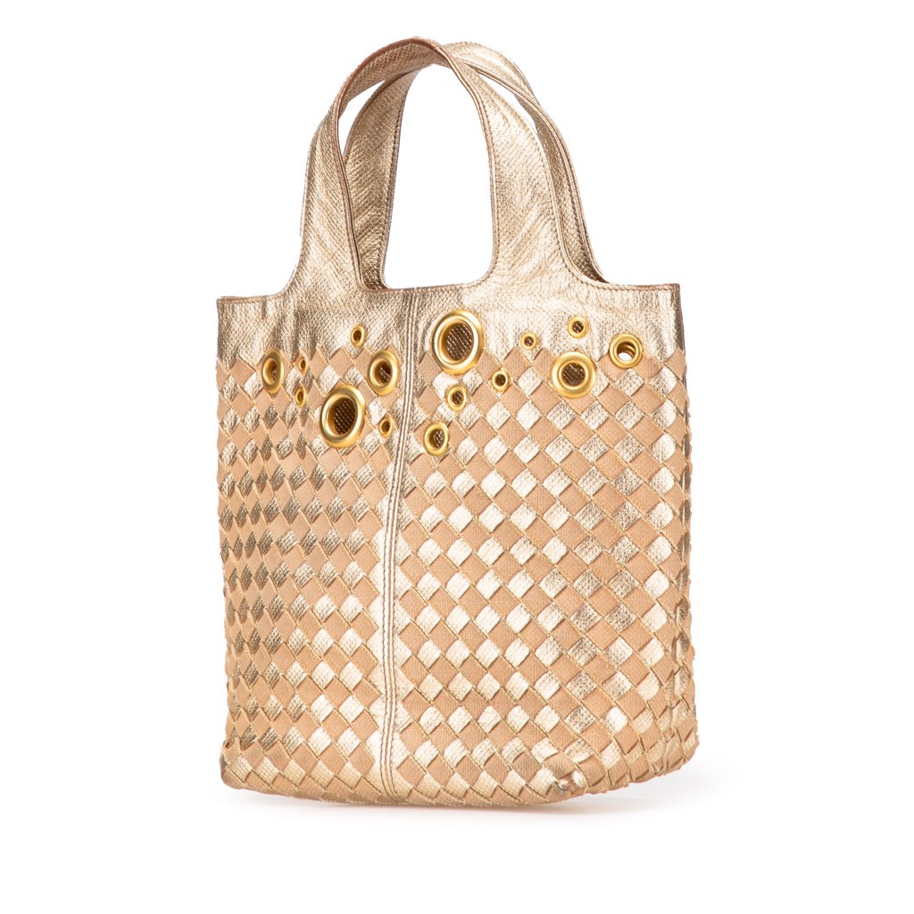 Bottega Veneta Calfskin Intrecciato Grommet Handbag - Back view