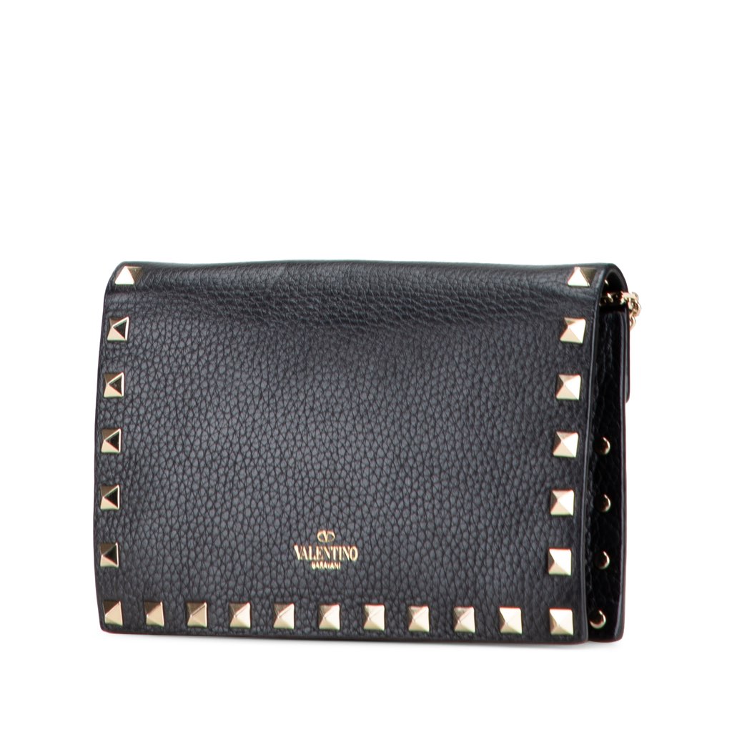 Valentino Pebbled Calfskin Rockstud Envelope Wallet on Chain - Back view