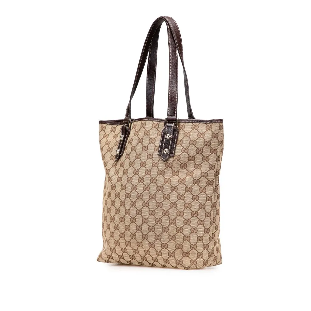 Gucci GG Canvas Embroidered Mushroom Tote Brown Canvas Good - Back View