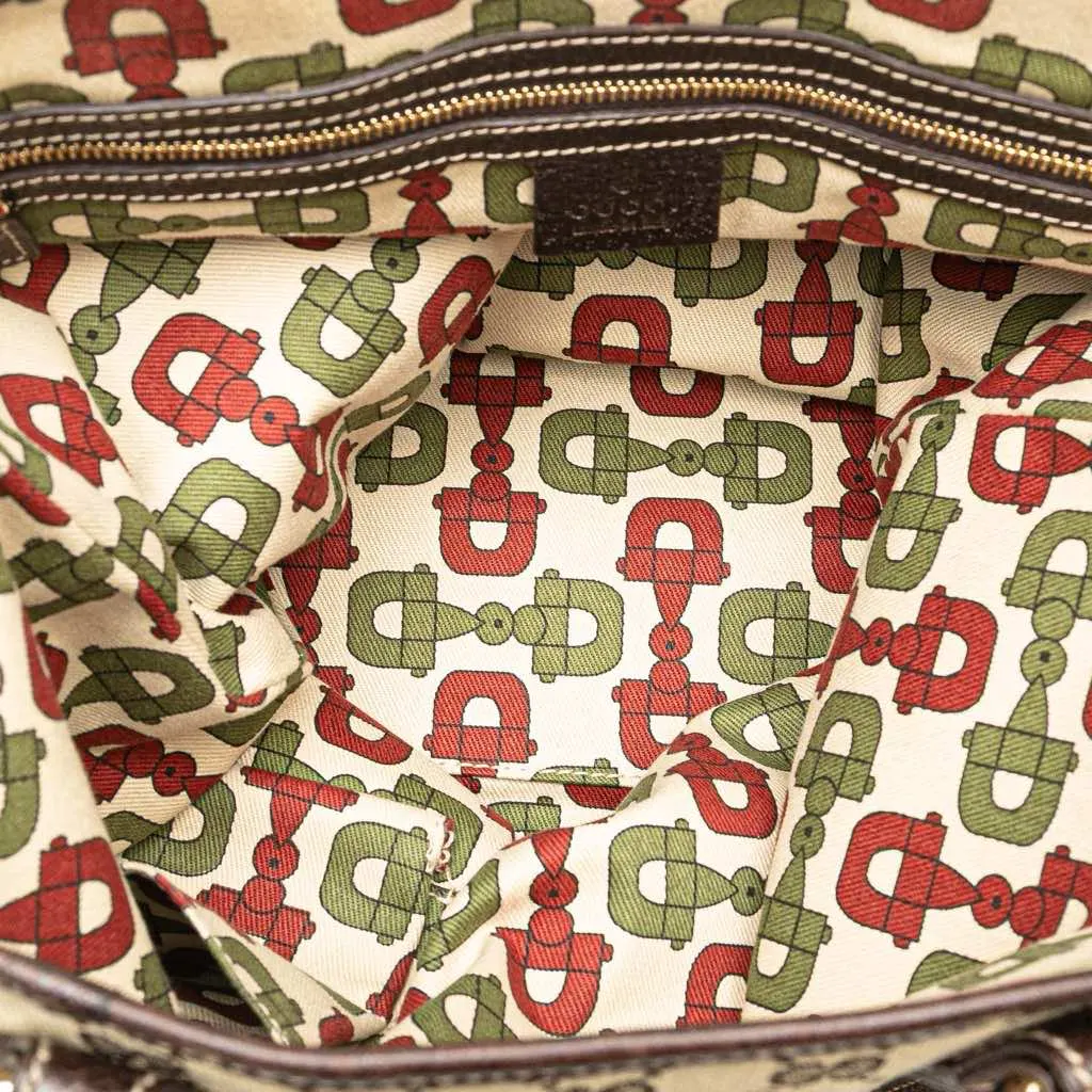 Gucci GG Canvas Embroidered Mushroom Tote Brown Canvas Good - Model View