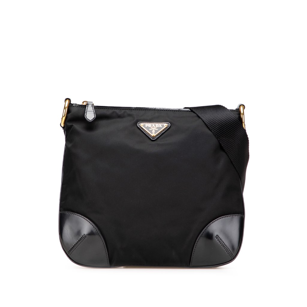 Prada Vitello Trimmed Tessuto Zip Top Crossbody