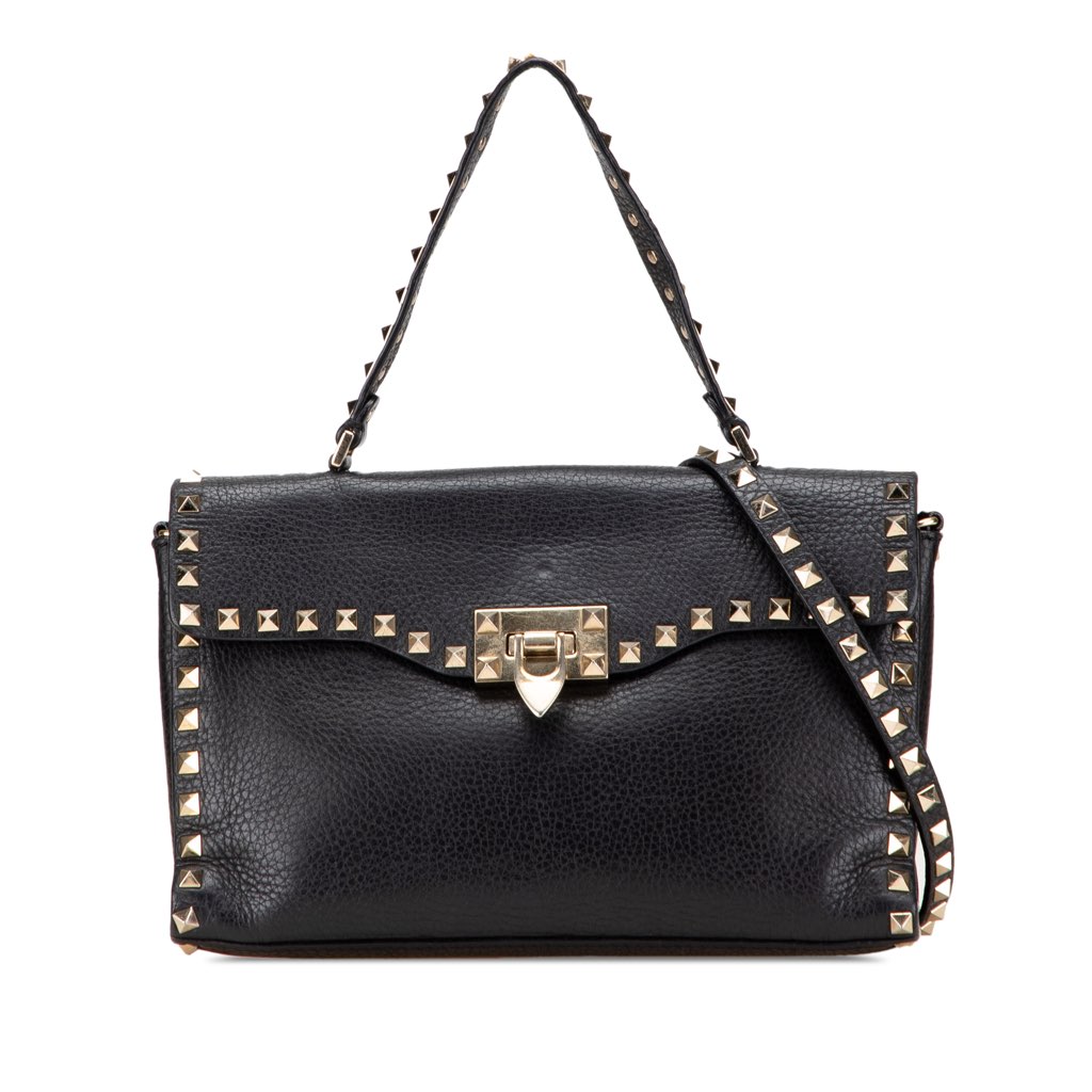 Valentino Small Pebbled Calfskin Rockstud Single Handle Flap