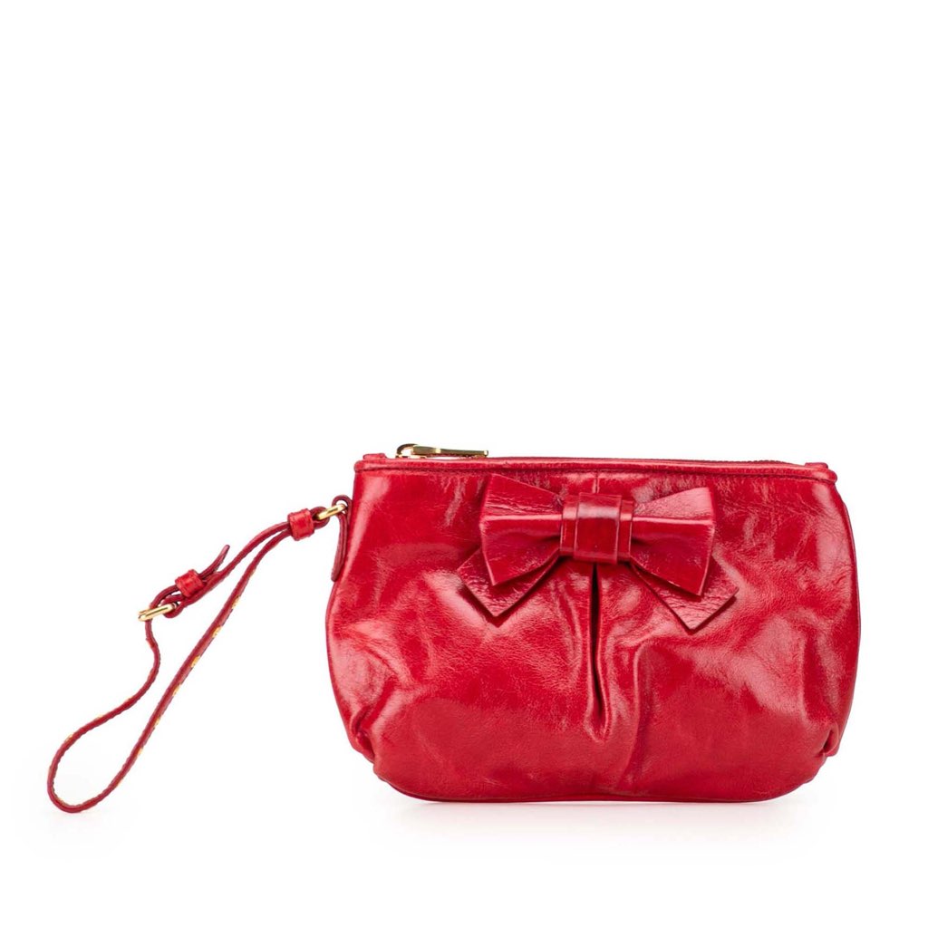 Miu Miu Vitello Shine Bow Wristlet Clutch
