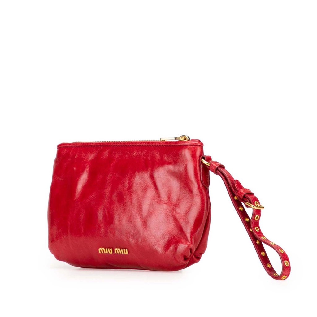 Miu Miu Vitello Shine Bow Wristlet Clutch - Back view