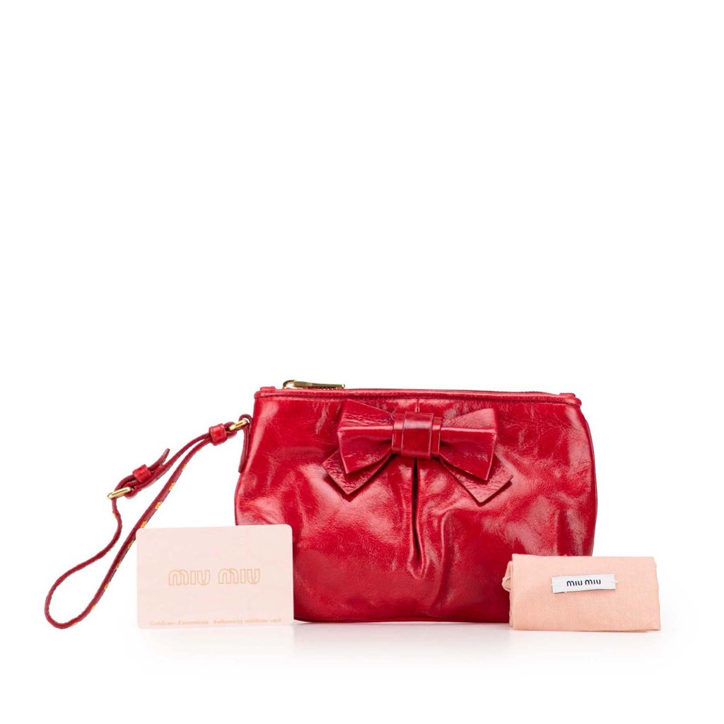 Miu Miu Vitello Shine Bow Wristlet Clutch - Image 14