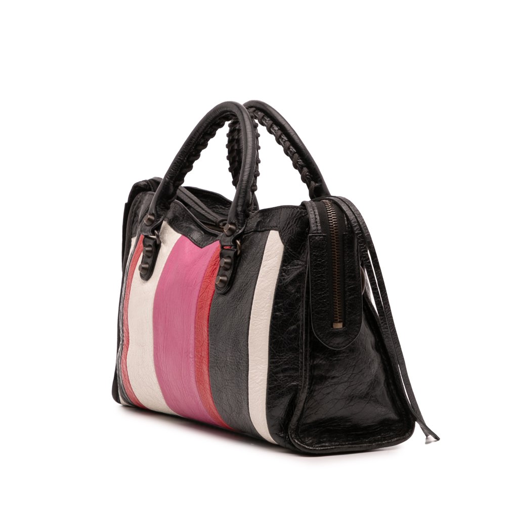 Balenciaga Small Lambskin Motocross Striped Classic City Satchel - 2