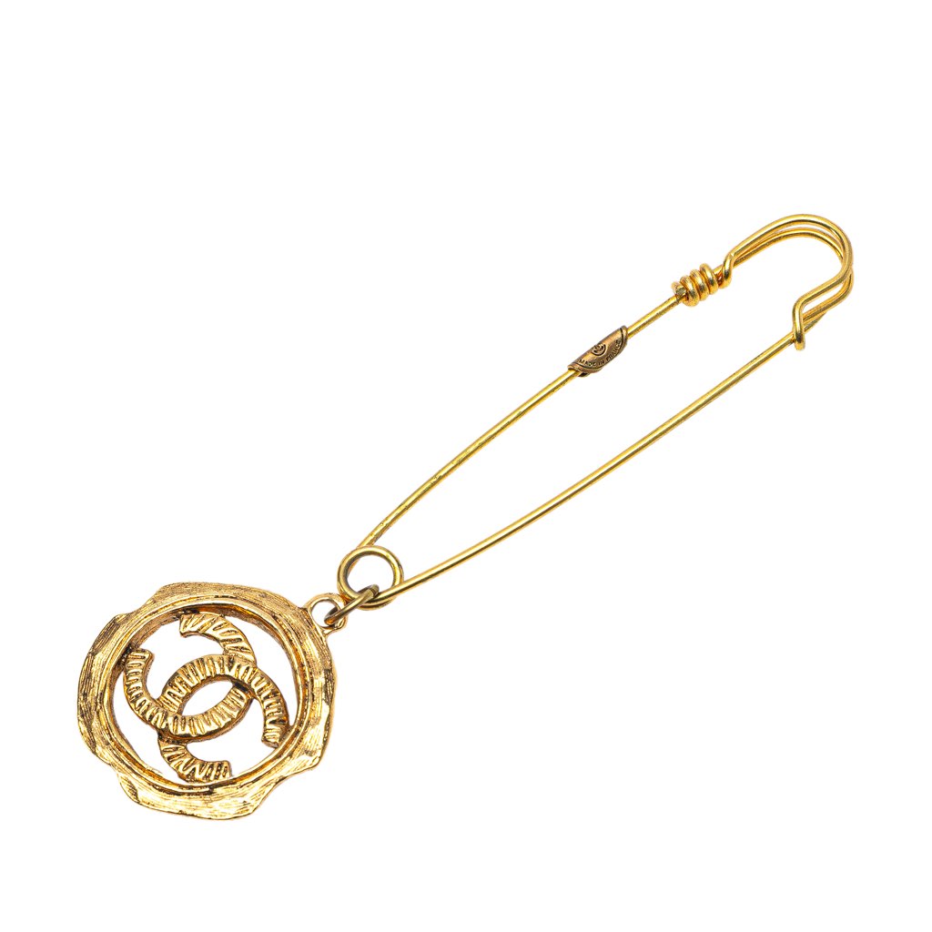 Chanel Gold Plated CC Safety Pin Brooch - Back view