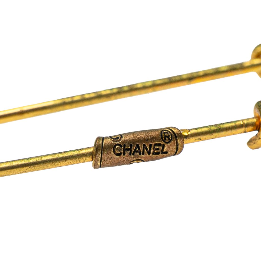 Chanel Gold Plated CC Safety Pin Brooch - Image 6