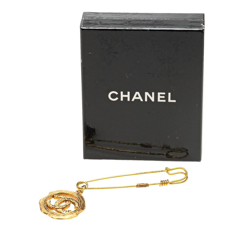 Chanel Gold Plated CC Safety Pin Brooch - Side view