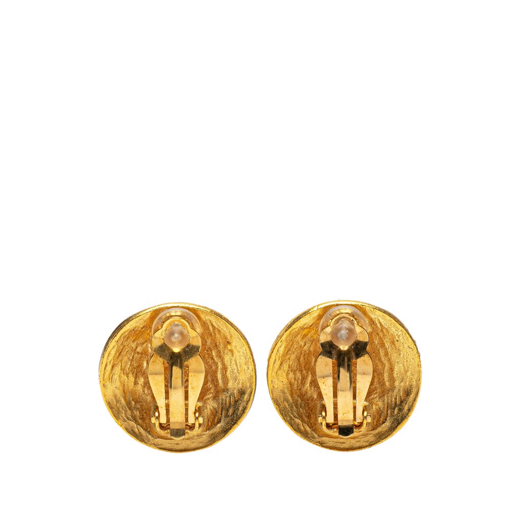 Chanel Gold Plated CC Grapevine Round Clip on Earrings - Back view
