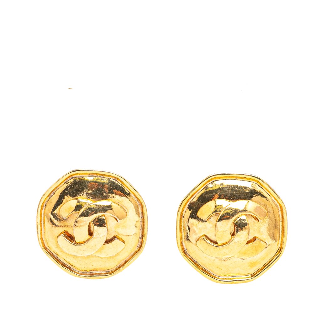 Chanel Gold Plated CC Octagon Clip on Earrings