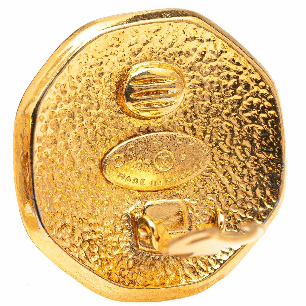 Chanel Gold Plated CC Octagon Clip on Earrings - Image 6