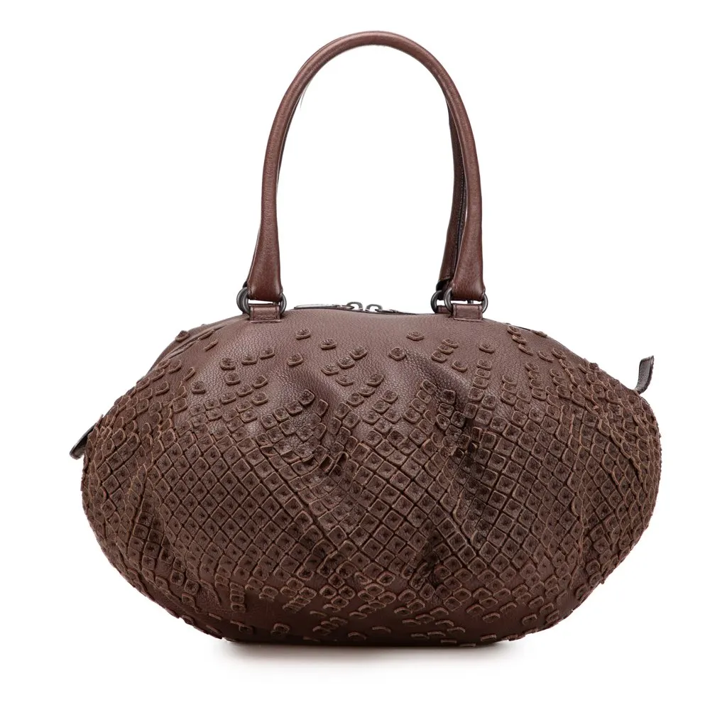 Bottega Veneta Cervo Patchwork Bowler Bag Brown Leather Good - Front View