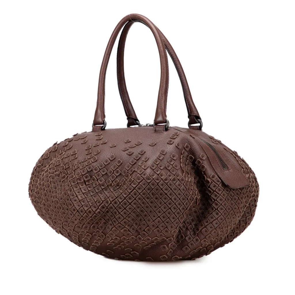 Bottega Veneta Cervo Patchwork Bowler Bag Brown Leather Good - Back View