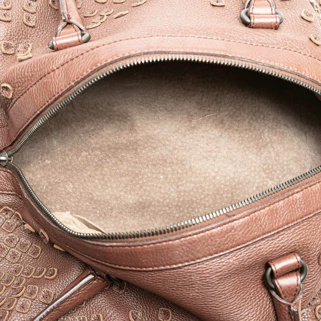 Bottega Veneta Cervo Patchwork Bowler Bag Brown Leather Good - Model View