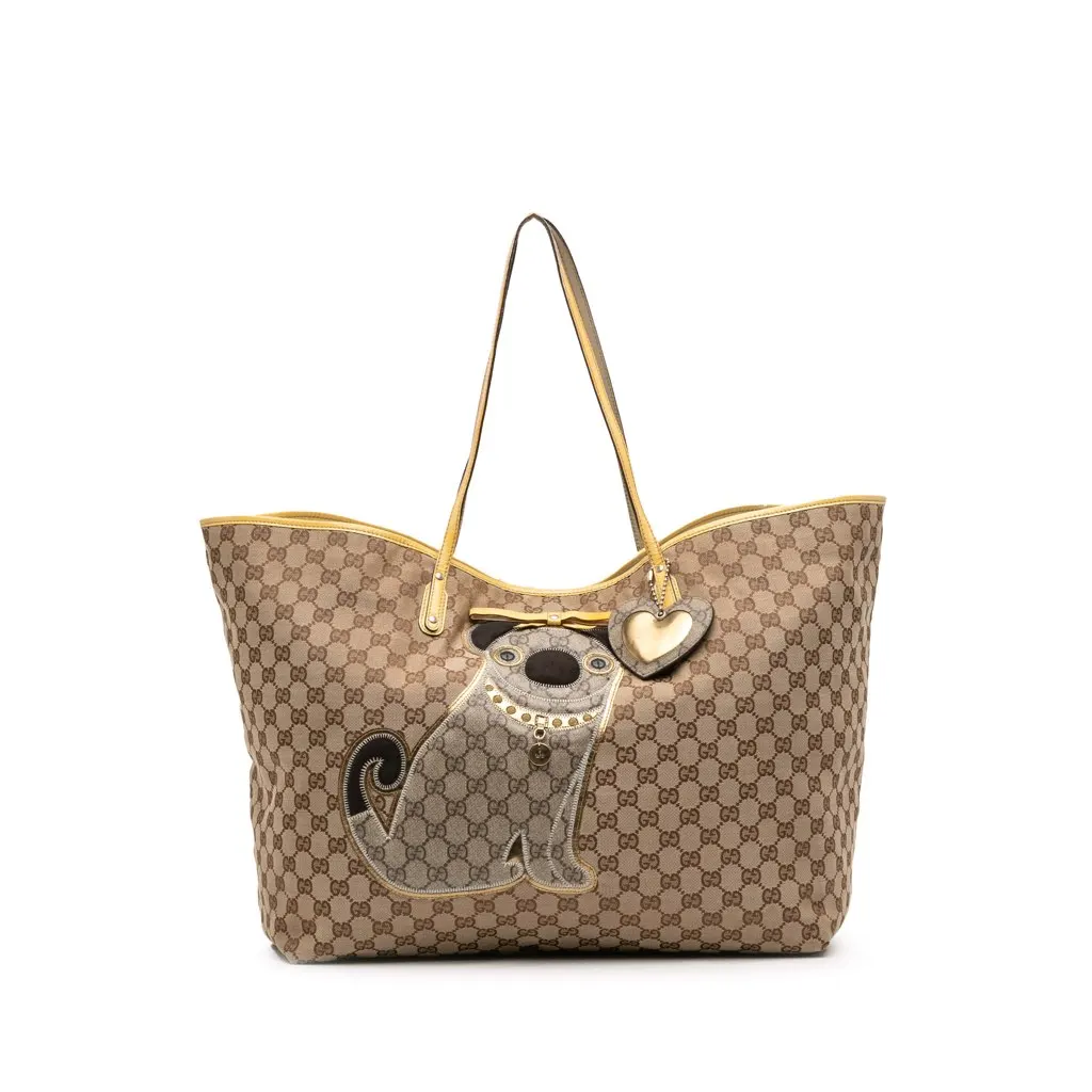 Gucci Medium GG Canvas Oliver Pug Tote Brown Canvas Fair - Front View