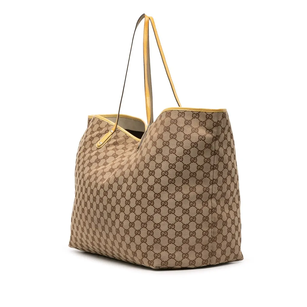 Gucci Medium GG Canvas Oliver Pug Tote Brown Canvas Fair - Back View